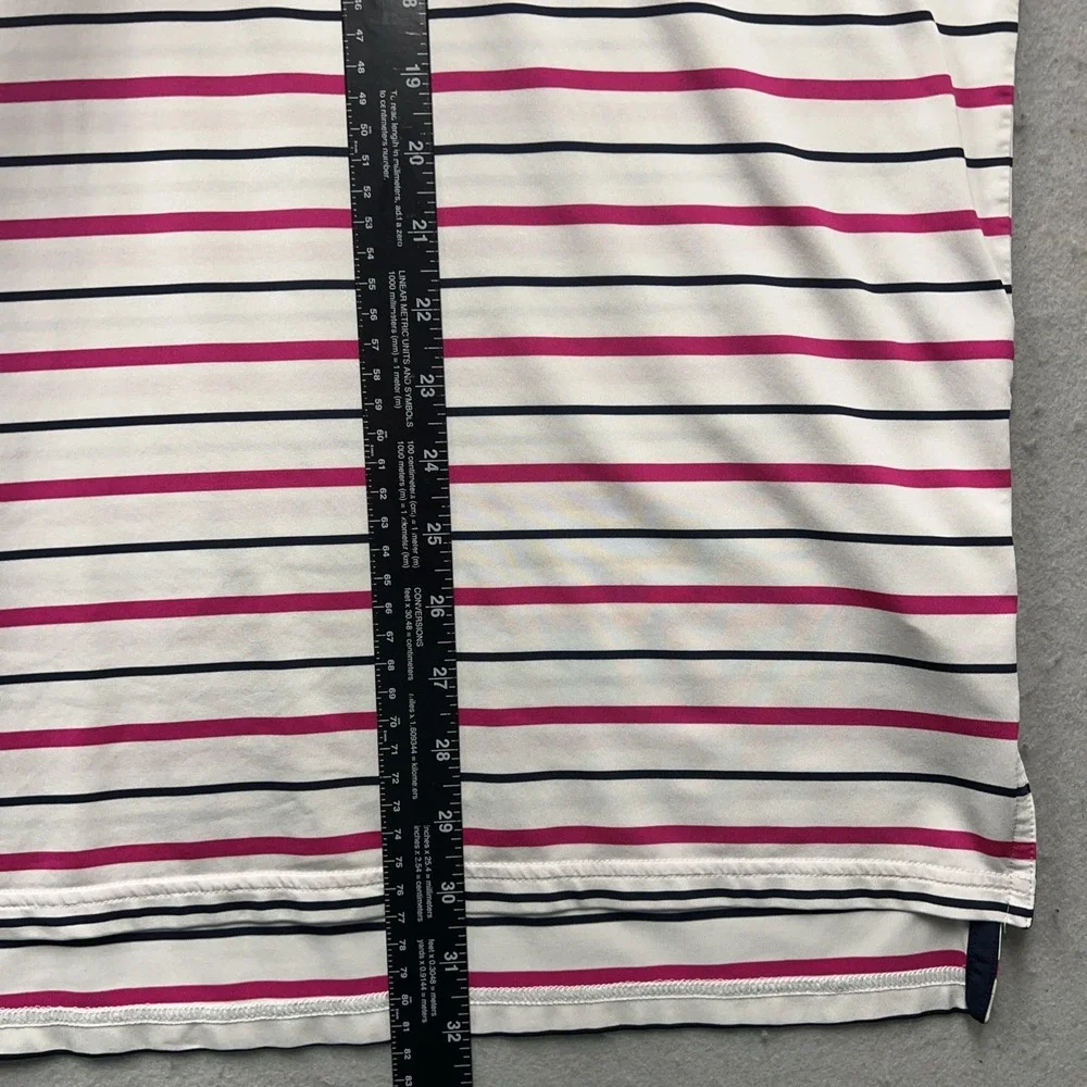 RLX Ralph Lauren Polo Shirt Mens 2XL Pink White Striped Golf Performance Pocket